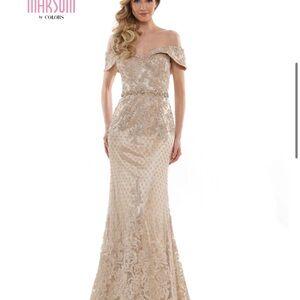 Off-Shoulder Lace Gown - Gold